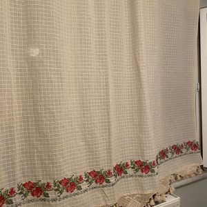 Kanaviçe işlemeli Buldan perde-Kırmızı renk