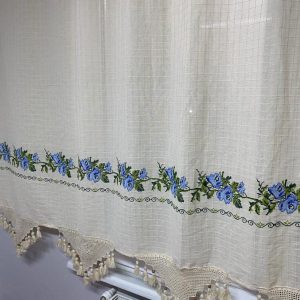 Mavi kanaviçeli Buldan perde